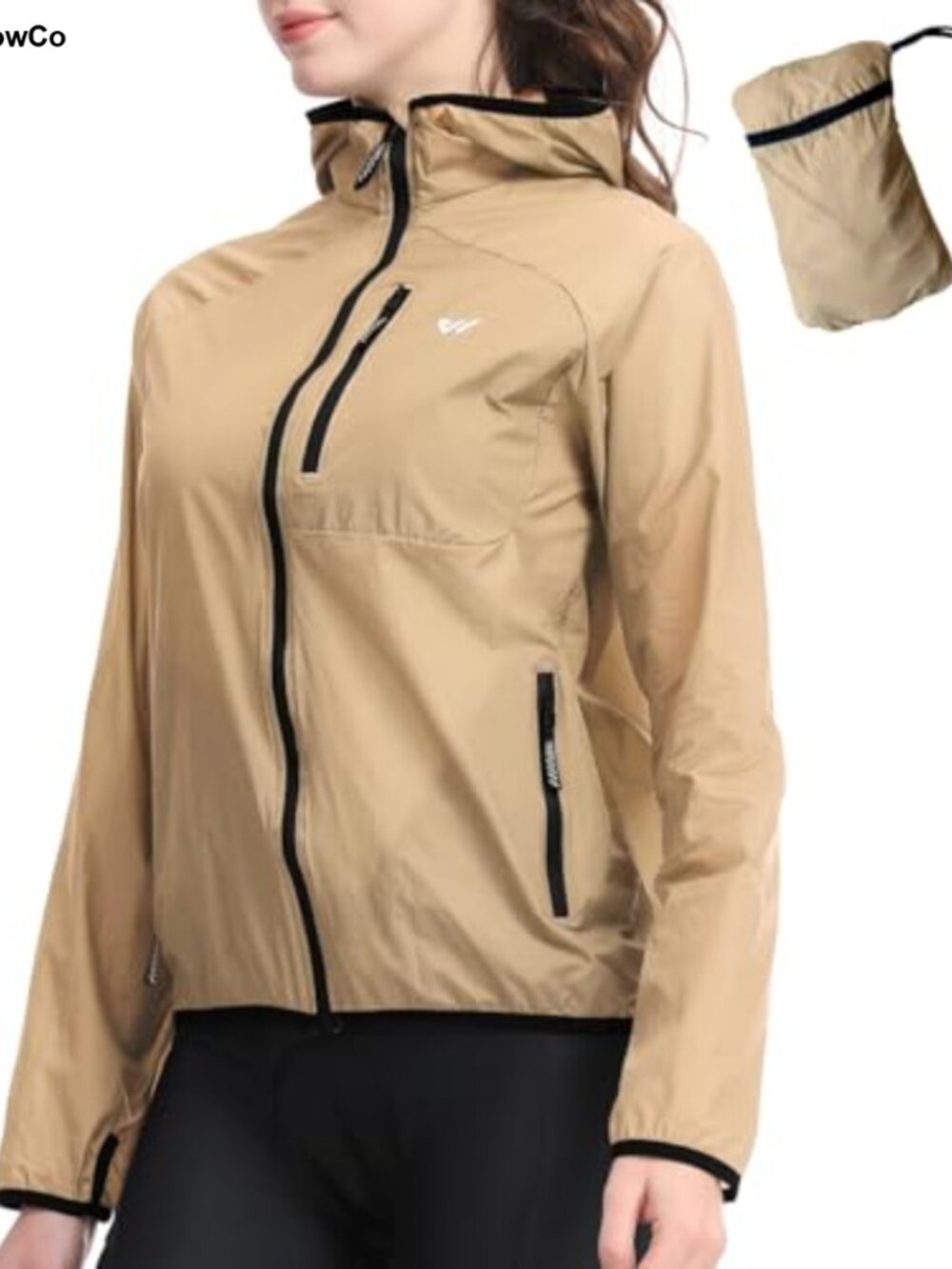 Women's Lightweight Packable Water-Resistant Windbreaker Rain Jacket Reflective